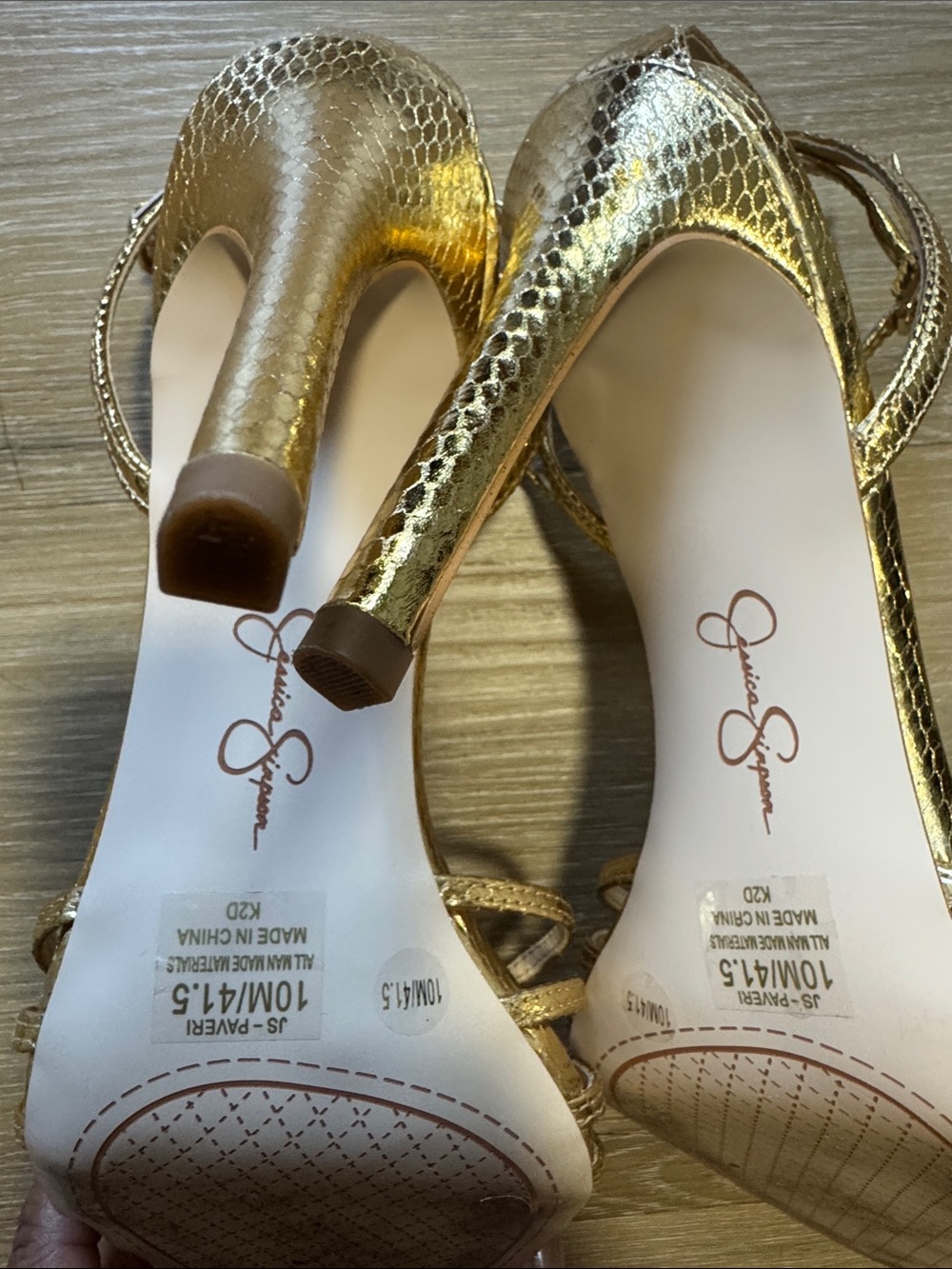 Jessica Simpson Metallic Gold Strappy Pointed-Toe Stiletto Heels - Picture 3 of 5